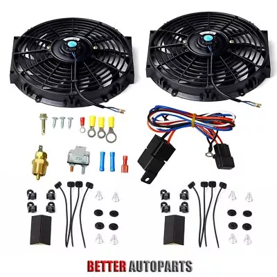 $66.52 • Buy Dual 12  Inch Universal Electric Radiator Cooling Fan&Thermostat Mount Kit Black