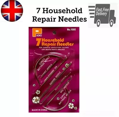 7 Hand Repair Upholstery Sewing Needles Curved Craft Carpet Leather Blanket Tent • £3.29