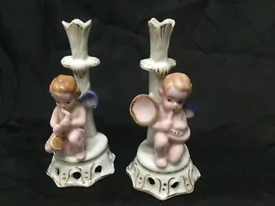 Vtg Mini Angel Cherub Vase Musician Bud Vase Musicians 2 LOT Saxophone Horn • $19