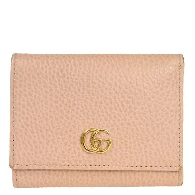 GUCCI GG Logo Marmont Trifold Wallet Purse Leather Pink Made In Italy 65KA092 • $128