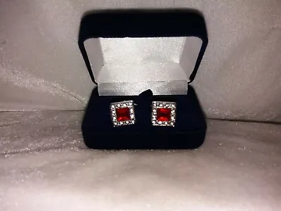 £20 • Buy Mens Red Diamante Cufflinks In Blue Velvet Gift Box