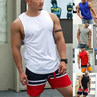 Muscle Vests For Men Gym Tanks Tops Bodybuilding Fitness Sleeveless Shirts • £8.32