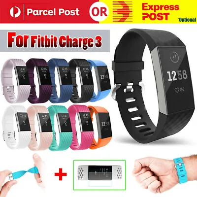 Band Watch Strap Sports Bracelet + Screen Protector For Fitbit Charge 3 Silicone • $6.19