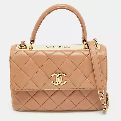 CHANEL Beige Quilted Leather Small Trendy CC Flap Top Handle Bag • £3233