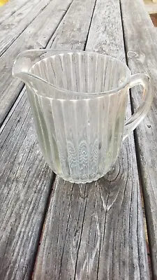 Vintage Glass Ribbed Sides Juice/Milk/Water Pitcher Hobnail Bottom Heavy Duty • $12