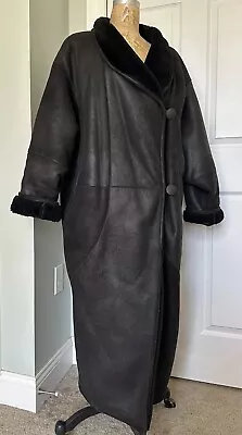 MAC DOUGLAS Shearling FUR COAT Sheepskin Leather Suede Black Long Vintage Maxi • $185