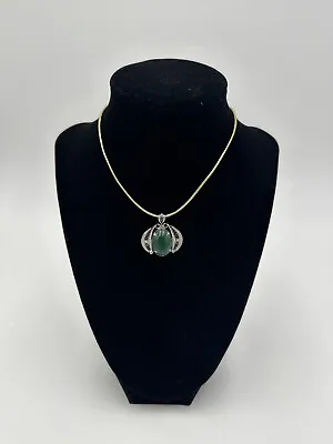 Green Jade Stone Women's Jewelry Sterling Silver Pendant Vintage 925 • $95