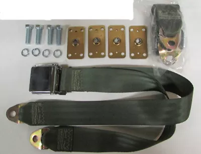 Vintage Lap Seat Belts (2) + Retrofit Kit : Military Olive Drab Green 60  • $84.50