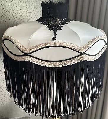 Victorian Downtown Abbey Traditional Cream Satin Fringe Lace Lampshade 16 IN40CM • £265