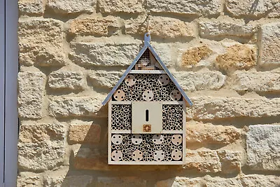 Large Insect Bug Bee Hotel Hanging Wooden House Ladybird Nest Wood Metal Shelter • £24.99