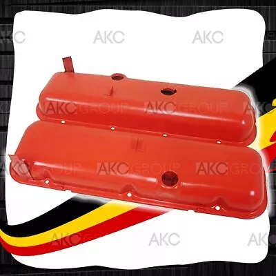 Orange Steel Short Valve Covers W/ Dripper Rails For 65-72 Chevy Bb 396 427 454 • $76.20