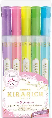 Zebra Glitter Highlighter Kirarich Pack Of 5 (WKS18-5C) Size Name:1 Set • $17.31