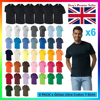 6 PACK * Gildan Ultra Cotton T-Shirt * Mens Plain Tee Standard Heavy Blank GD02 • £40.99