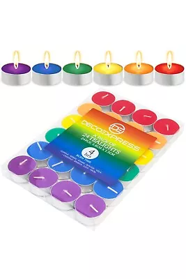 Deco Express Unscented Rainbow Colour Tealight Candle 4 Hours Pack Of 24 • £7.49