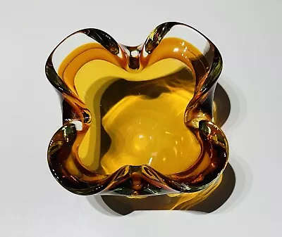 Murano Art Glass Bowl Alfredo Barbini Sommerso  Ashtray Honey & Brown Venetian • £48