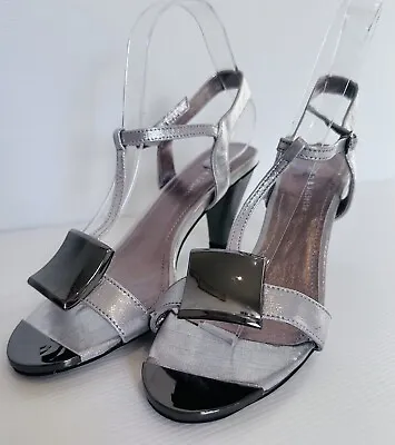 Django & Juliette Silver Grey Formal Strappy Leather Heels Size 39 EU 8 AU • $39.95