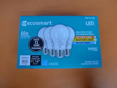 Ecosmart LED 60w Replacement Dimmable Bulb A9A19A60WT20C04 4 Pack E345327 • $14.99