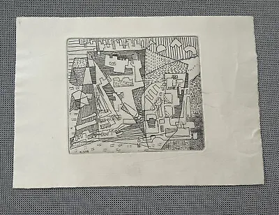 Mid Century Modern Etching 1968 Monogrammed Abstract Composition • $75