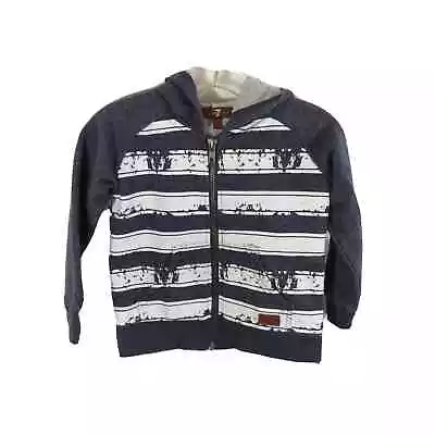 7 For All Mankind Fleece-Lined Gray Stripe Hoodie Zip Jacket Toddler Boy 18M • $8