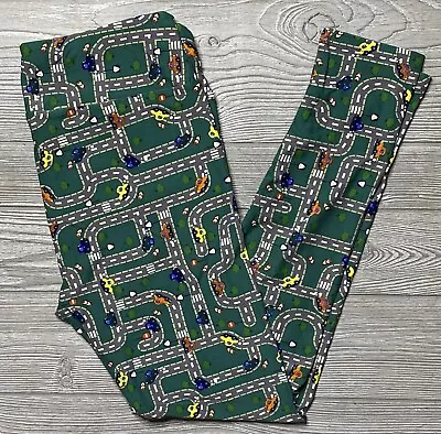 NEW LuLaRoe TC Leggings Road Map Streets Cars Trucks Green Tall & Curvy • $27.99