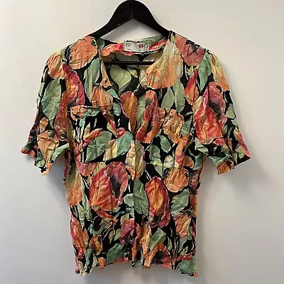 Vintage Blouse Womens Shirt Top Size 10 Multicoloured Fruit Print 100% Cotton • $11.35