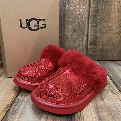 Ugg Cozy Ii Gel Hearts Slipper Slide Sandal Red Wool Cuff Little Kid Us 13 Eu 31 • $63