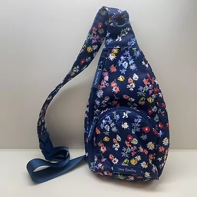 New Vera Bradley Essential Sling Bag Backpack Navy Blue Wildflowers • $34.99