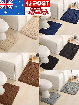 NEW 2 Pcs Bath Mat Toilet Non Slip Washable Kitchen Bathroom Floor Rugs Set AUS • $14.71