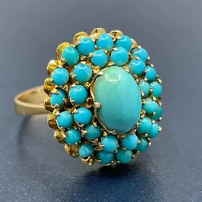 Vintage 1940's Turquoise Cabochon Ring 14k Rose Gold • $425