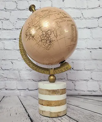 Drexel Heritage 2021 World Globe Wood Marble Base Farmhouse Peach Gold Foil • $19.99