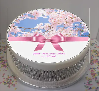 Personalised Pink Blossom With Bow 8  Icing Sheet / Cake Topper • £5.79