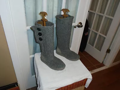 Ugg Australia Cardy Triple Button 5819 Gray Knit Sweater Boots Womens Size 7 • $34.95