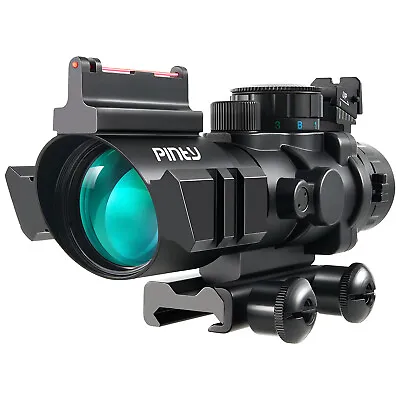 PINTY 4x32 Tactical Rifle Scope W Fiber Sight Red Green Blue Illuminated Reticle • $34.08