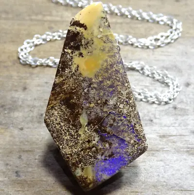 Natural Boulder Opal Pendant Free Silver 925 Necklace Chain VIDEO • $55