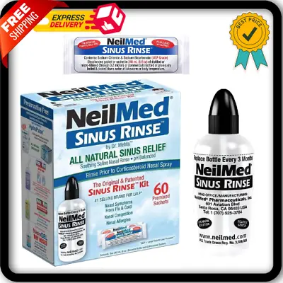 NeilMed Sinus Rinse 60 Sachets And 240ml Bottle Kit Nasal Allergies Dryness UK • £14.45