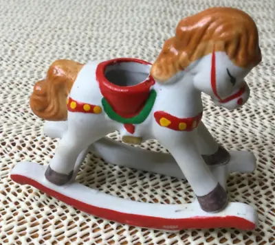 Vintage Holiday Rocking Horse Handcrafted 3  X 3   Ceramic Taper Candle Holder • $6.99