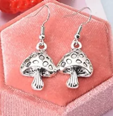 Mushroom Earrings Hippie Wild Nature 925 Sterling Silver Hooks Pewter Charms • $3