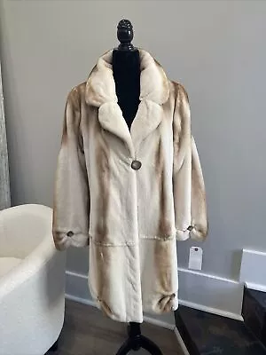 Golden White Semi Sheared SAGA Mink Natural Fur Stroller Coat Jacket Sz12 NWT • $1895