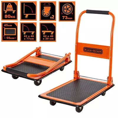 BLACK+DECKER Folding Platform Truck Hand Trolley Wheel Push Cart Warehouse 80Kg • £32.99