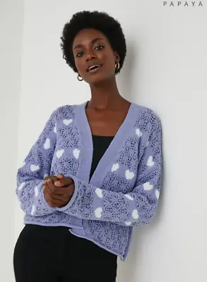 Bnwt L Large Matalan Papaya Heart Pointelle Valentines Knitted Cardigan 16-18 • £19.99