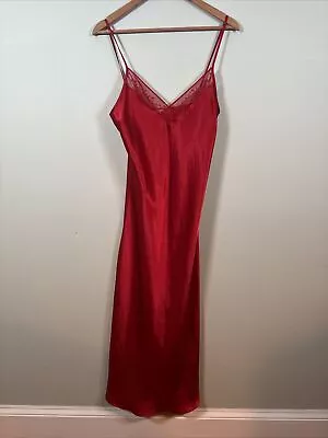 Vintage Jones New York Slip Dress Medium Magenta Lace Silky Y2k • $24.99