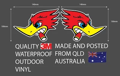 WOODY WOODPECKER STICKER TWIN PACK 140x100mm  HOT ROD RAT ROD VINTAGE CLASSIC • $6.45