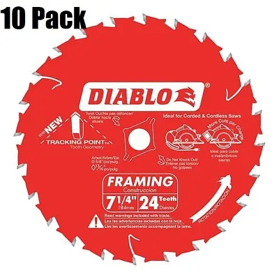 (10 BLADES) Diablo D0724A 7-1/4  X 24T Carbide Framing Saw Blade New (10 PACK) • $81
