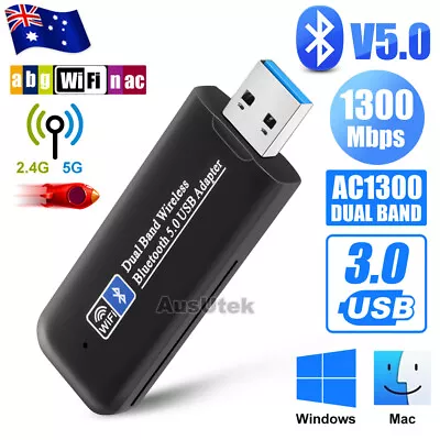 USB 3.0 AC1300 802.11ac WiFi Wireless Bluetooth Adapter PC Laptop 5GHz Dual Band • $16.95