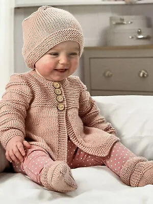 Baby/child’s Easy Cardigan & Hat Dk Knitting Pattern 12”-20” • £1.95