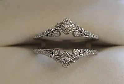 10K White Gold Diamond Wedding Ring Band Insert Wrap Cage Milgrain Enhancer  • $425
