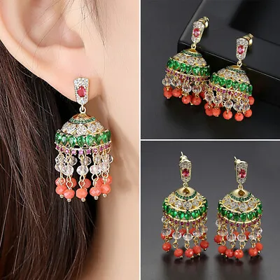 Indian Earrings Tassels Drop Earrings Ethnic Gypsy Gold Plated Bridal Party Gift • $25.06