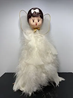 Vintage Feather Angel Tree Topper Nylon Body Painted Face Free Shipping • $27.98