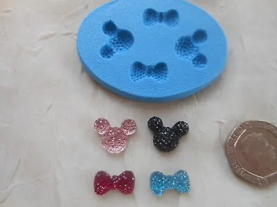 Mini Craft Mould: TINY Mickey/Minnie Mouse Bling Gem FACE 12x14mm & BOW 7x13mm • £4.75