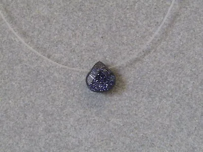 Blue Goldstone Teardrop Gemstone Floating Illusion Necklace Handmade To Order! • £13.34